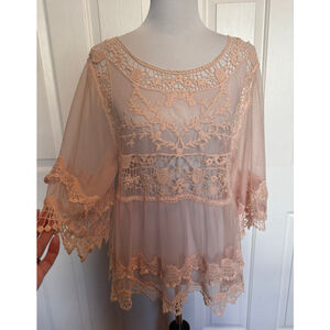 Dainty Coquette Lace Babydoll Top Sheer Embroidered Cottagecore Women’s Medium